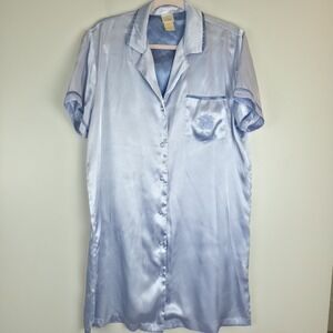 Women's Sophia By Delicates Satin Baby Blue Pajama Long Sleep Shirt Large.C130